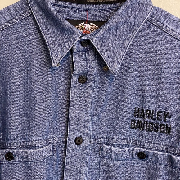 EUC VINTAGE HARLEY-DAVIDSON DENIM BUTTON DOWN SHIRT - Picture 12 of 13